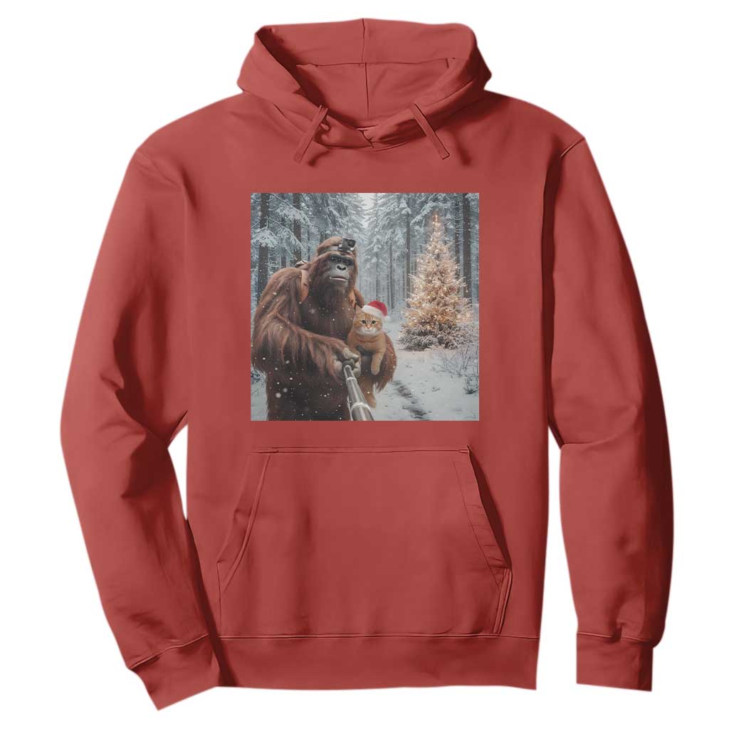 Funny Bigfoot With Cat Selfie Christmas Hoodie TS14 Red Print Your Wear