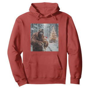 Funny Bigfoot With Cat Selfie Christmas Hoodie TS14 Red Print Your Wear