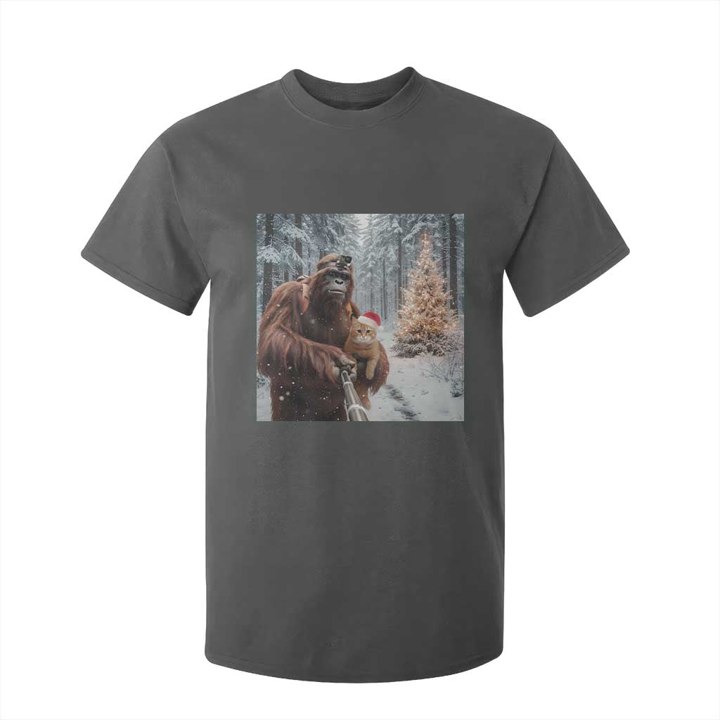 Funny Bigfoot With Cat Selfie Christmas T Shirt For Kid TS14 Dark Heather Print Your Wear