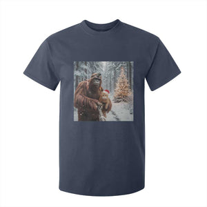 Funny Bigfoot With Cat Selfie Christmas T Shirt For Kid TS14 Navy Print Your Wear