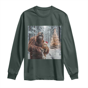 Funny Bigfoot With Cat Selfie Christmas Long Sleeve Shirt TS14 Dark Forest Green Print Your Wear