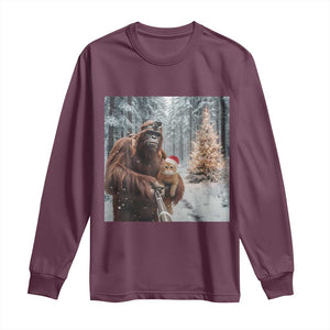 Funny Bigfoot With Cat Selfie Christmas Long Sleeve Shirt TS14 Maroon Print Your Wear