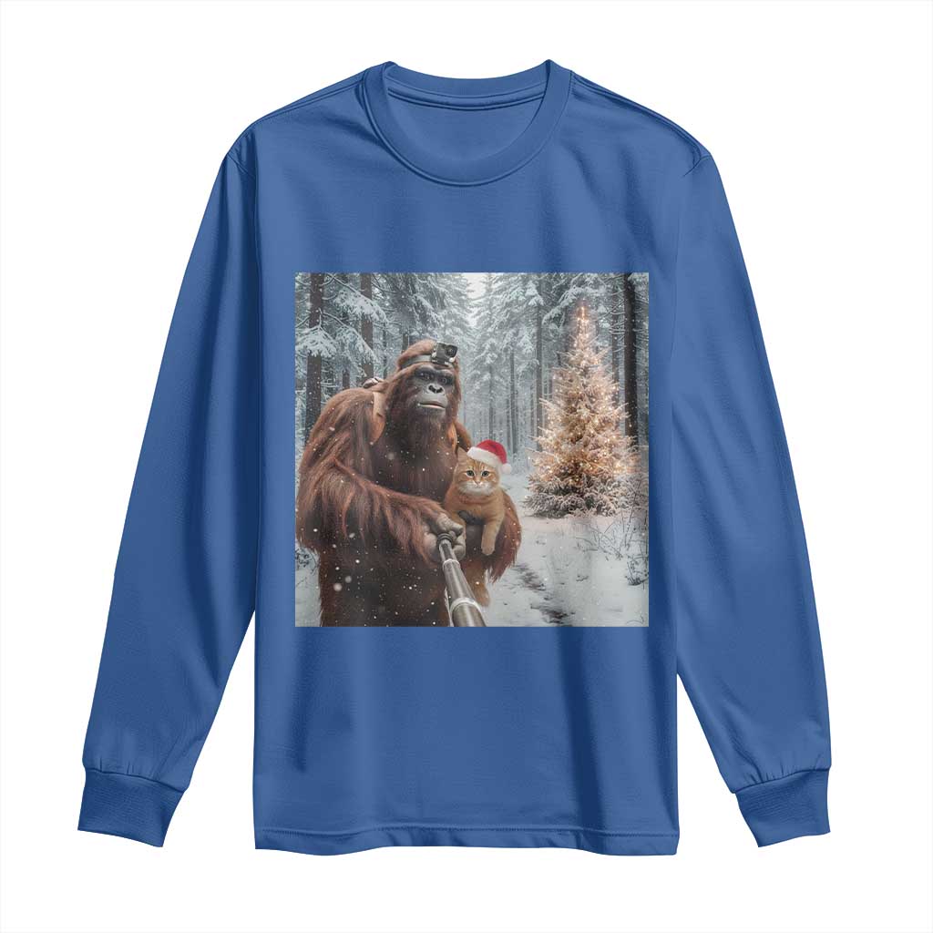 Funny Bigfoot With Cat Selfie Christmas Long Sleeve Shirt TS14 Royal Blue Print Your Wear