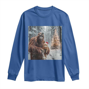 Funny Bigfoot With Cat Selfie Christmas Long Sleeve Shirt TS14 Royal Blue Print Your Wear