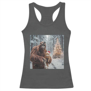 Funny Bigfoot With Cat Selfie Christmas Racerback Tank Top TS14 Dark Heather Print Your Wear