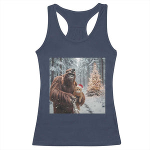 Funny Bigfoot With Cat Selfie Christmas Racerback Tank Top TS14 Navy Print Your Wear