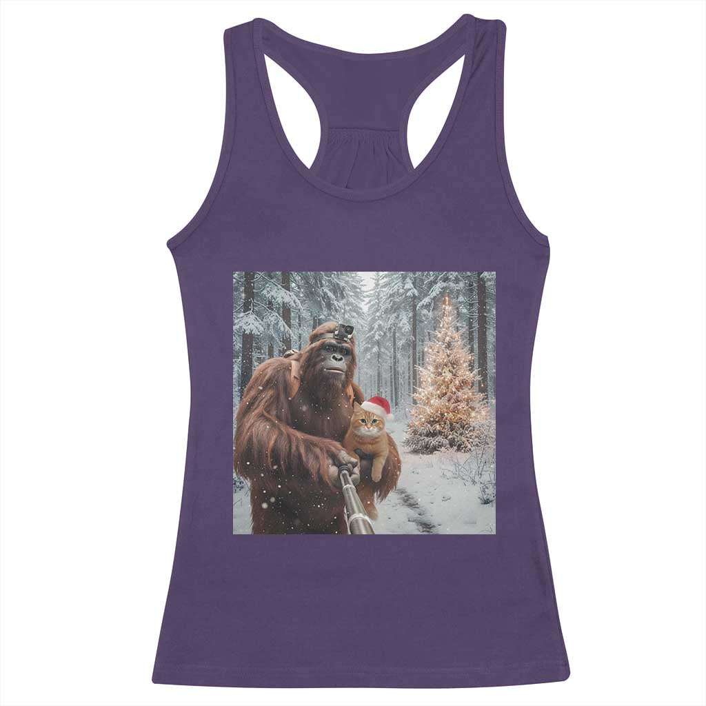 Funny Bigfoot With Cat Selfie Christmas Racerback Tank Top TS14 Purple Print Your Wear