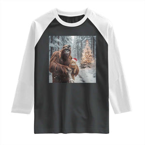 Funny Bigfoot With Cat Selfie Christmas Raglan Shirt TS14 Black White Print Your Wear