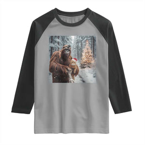 Funny Bigfoot With Cat Selfie Christmas Raglan Shirt TS14 Sport Gray Black Print Your Wear