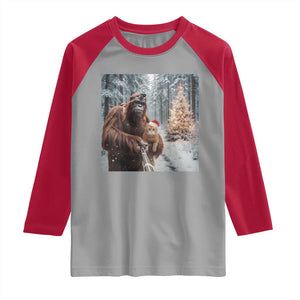 Funny Bigfoot With Cat Selfie Christmas Raglan Shirt TS14 Sport Gray Red Print Your Wear