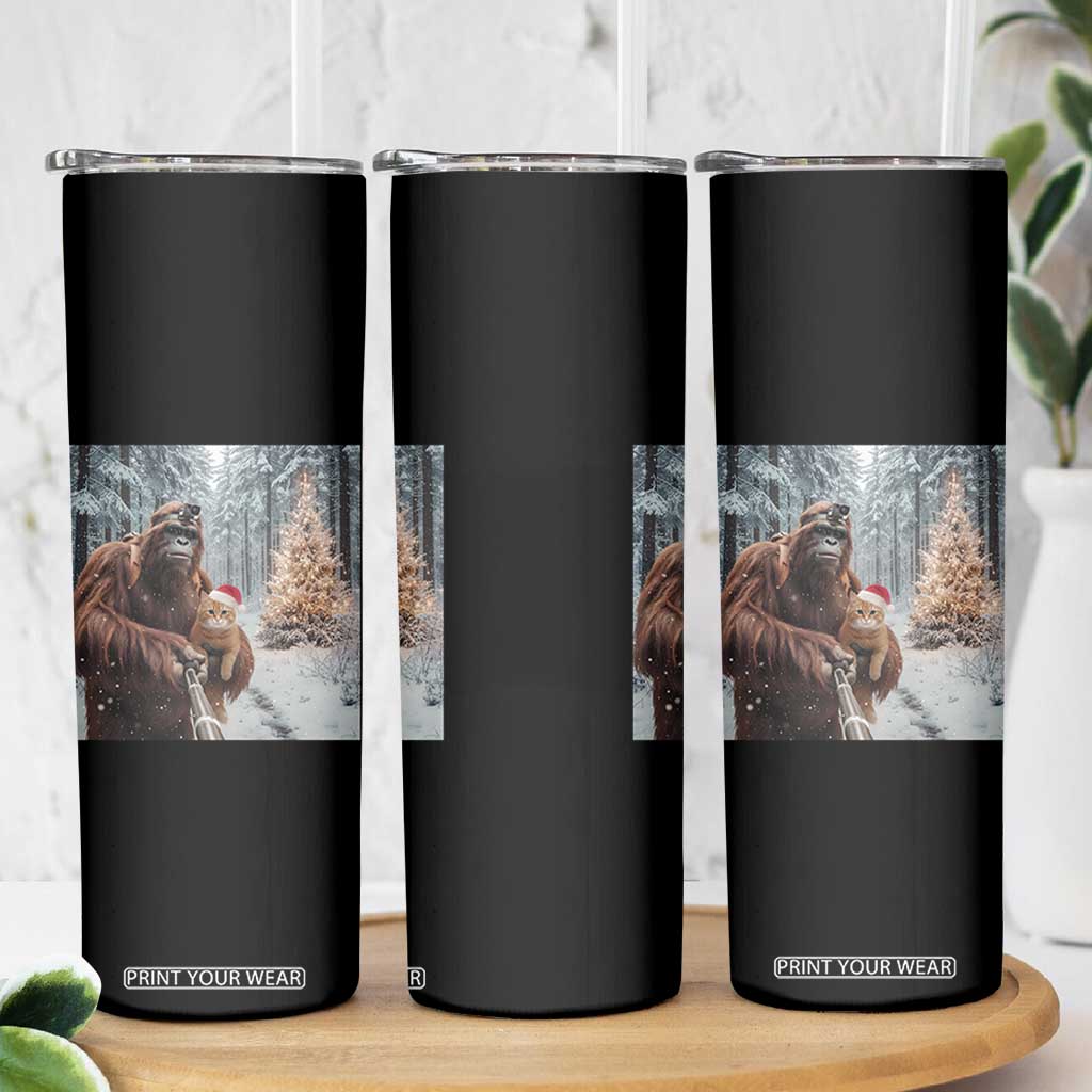 Funny Bigfoot With Cat Selfie Christmas Skinny Tumbler TS14 Print Your Wear