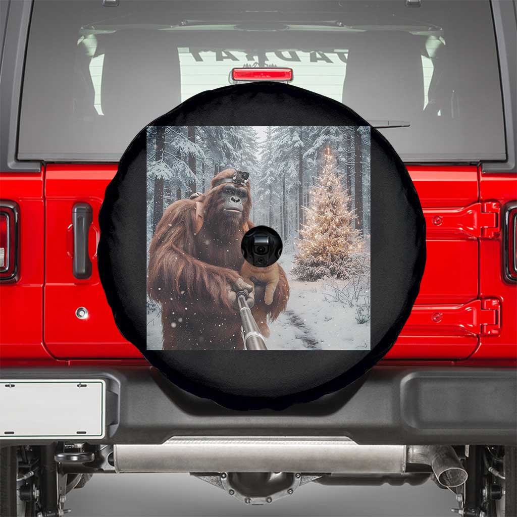 Funny Bigfoot With Cat Selfie Christmas Spare Tire Cover TS14 Black Print Your Wear