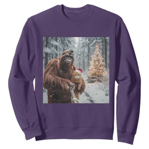 Funny Bigfoot With Cat Selfie Christmas Sweatshirt TS14 Purple Print Your Wear