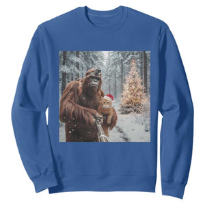 Funny Bigfoot With Cat Selfie Christmas Sweatshirt TS14 Royal Blue Print Your Wear