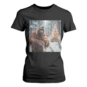Funny Bigfoot With Cat Selfie Christmas T Shirt For Women TS14 Black Print Your Wear