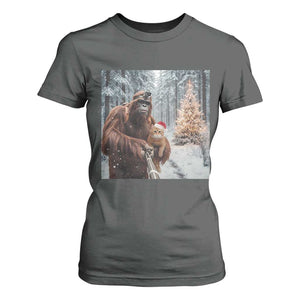 Funny Bigfoot With Cat Selfie Christmas T Shirt For Women TS14 Dark Heather Print Your Wear