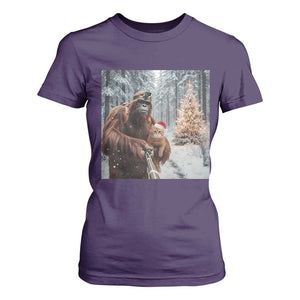 Funny Bigfoot With Cat Selfie Christmas T Shirt For Women TS14 Purple Print Your Wear