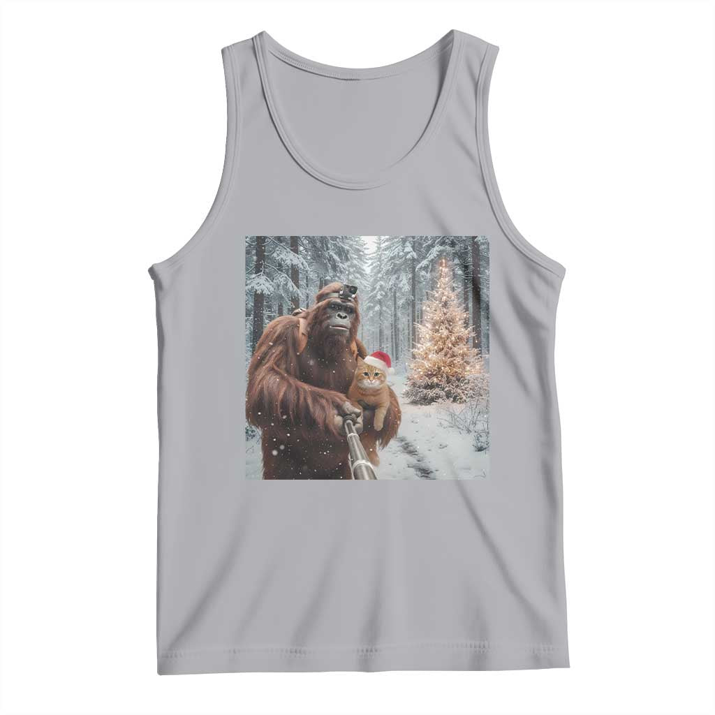 Funny Bigfoot With Cat Selfie Christmas Tank Top TS14 Athletic Heather Print Your Wear