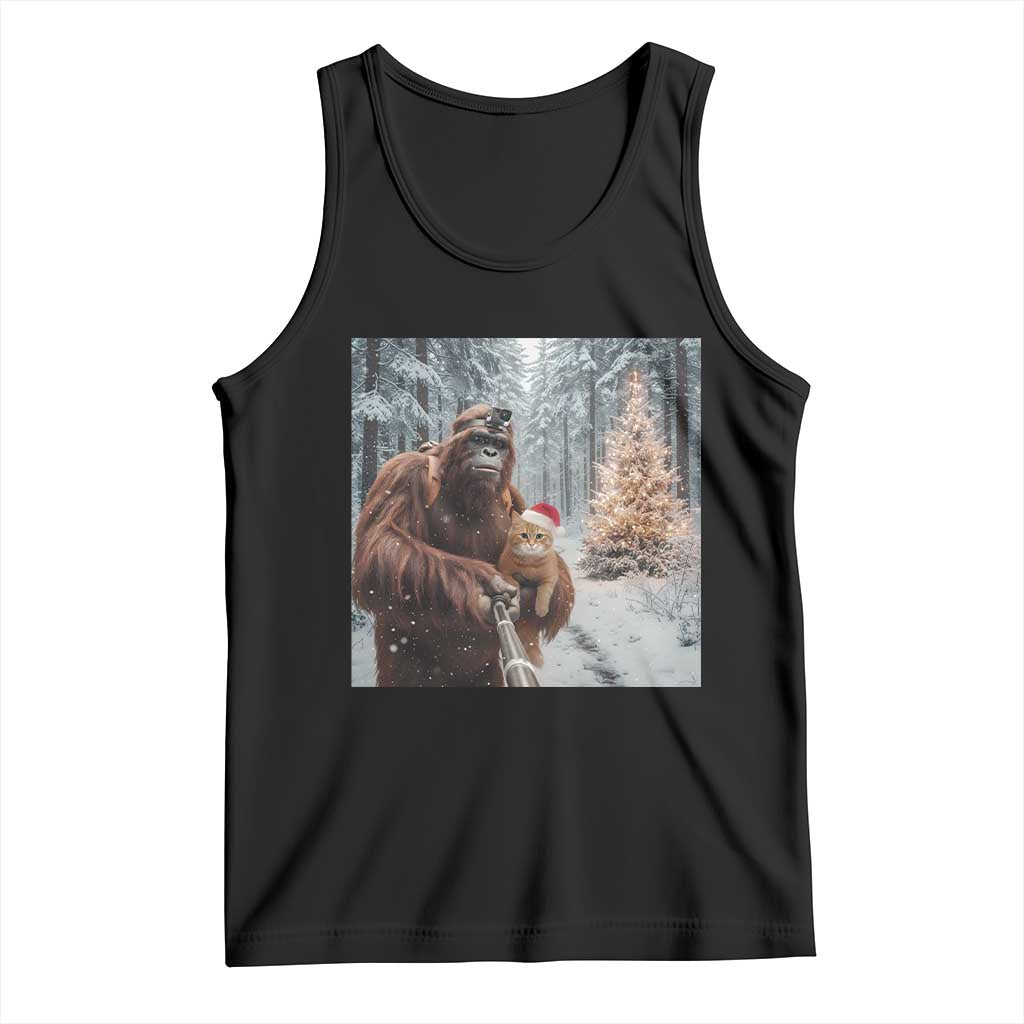 Funny Bigfoot With Cat Selfie Christmas Tank Top TS14 Black Print Your Wear