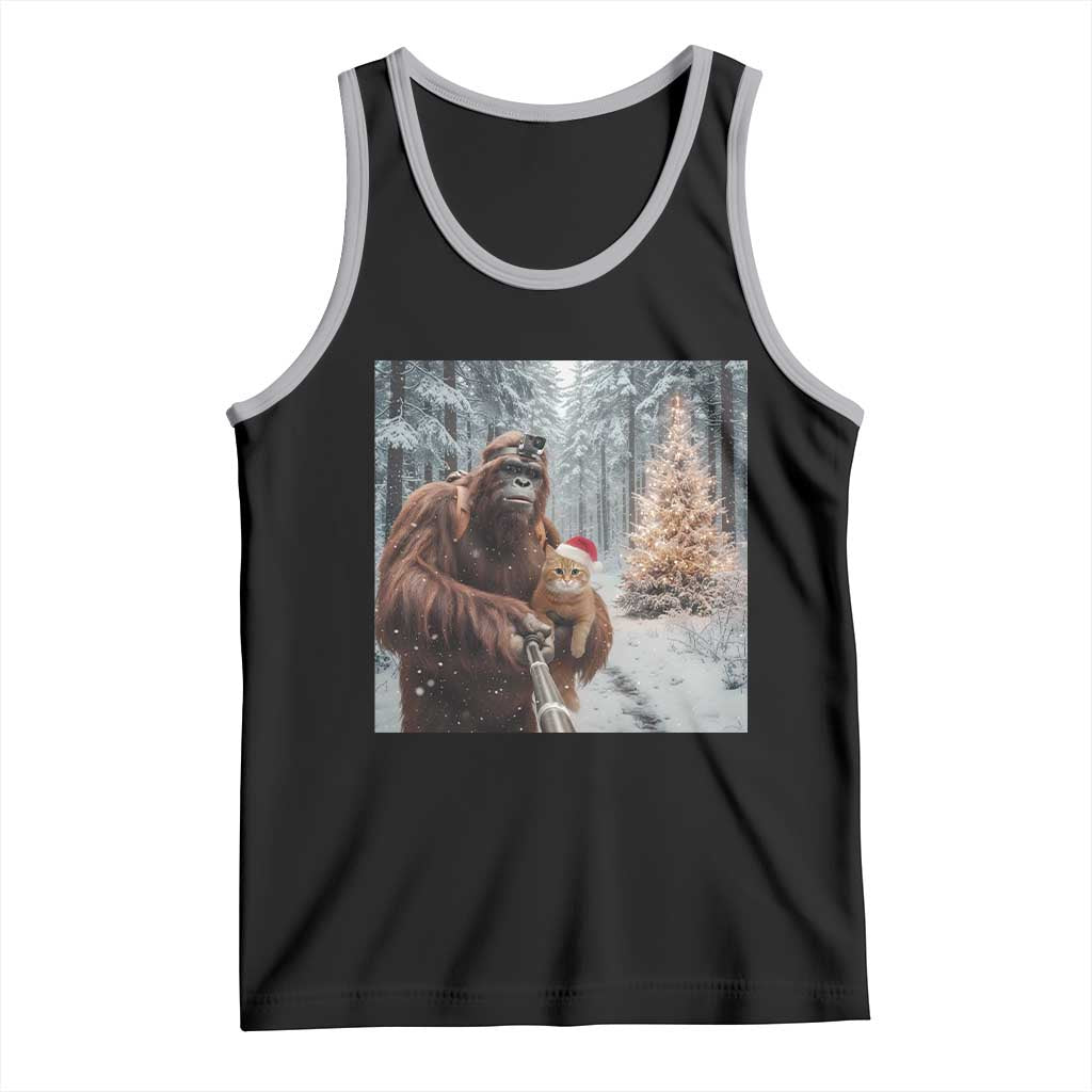 Funny Bigfoot With Cat Selfie Christmas Tank Top TS14 Black Athletic Heather Print Your Wear