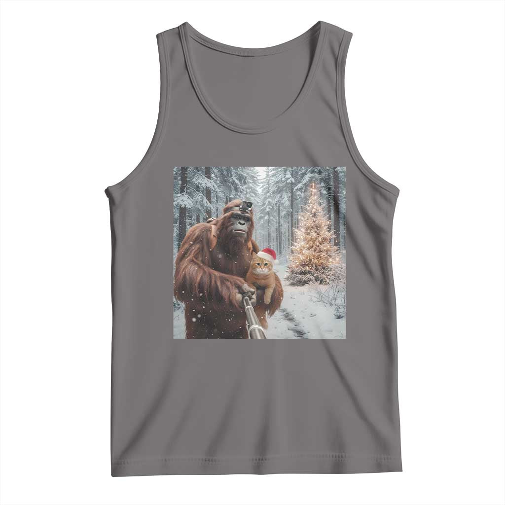 Funny Bigfoot With Cat Selfie Christmas Tank Top TS14 Deep Heather Print Your Wear