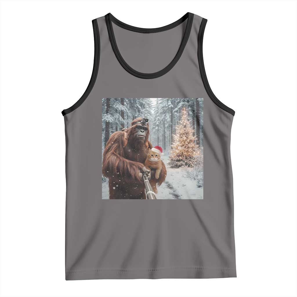 Funny Bigfoot With Cat Selfie Christmas Tank Top TS14 Deep Heather Black Print Your Wear