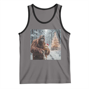Funny Bigfoot With Cat Selfie Christmas Tank Top TS14 Deep Heather Black Print Your Wear