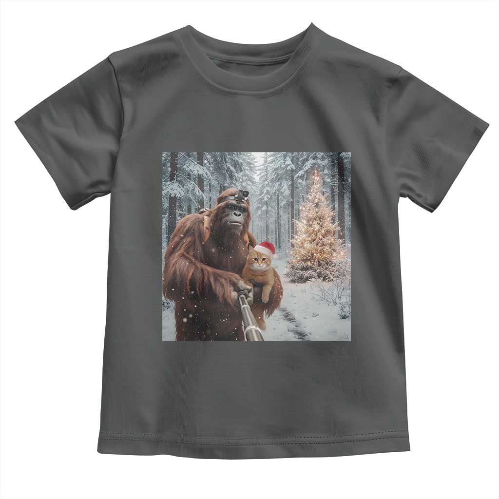 Funny Bigfoot With Cat Selfie Christmas Toddler T Shirt TS14 Dark Heather Print Your Wear