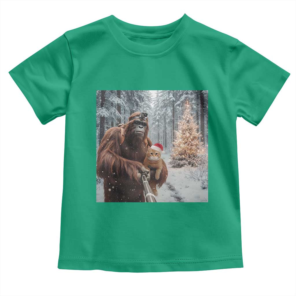 Funny Bigfoot With Cat Selfie Christmas Toddler T Shirt TS14 Irish Green Print Your Wear