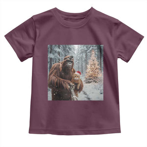 Funny Bigfoot With Cat Selfie Christmas Toddler T Shirt TS14 Maroon Print Your Wear