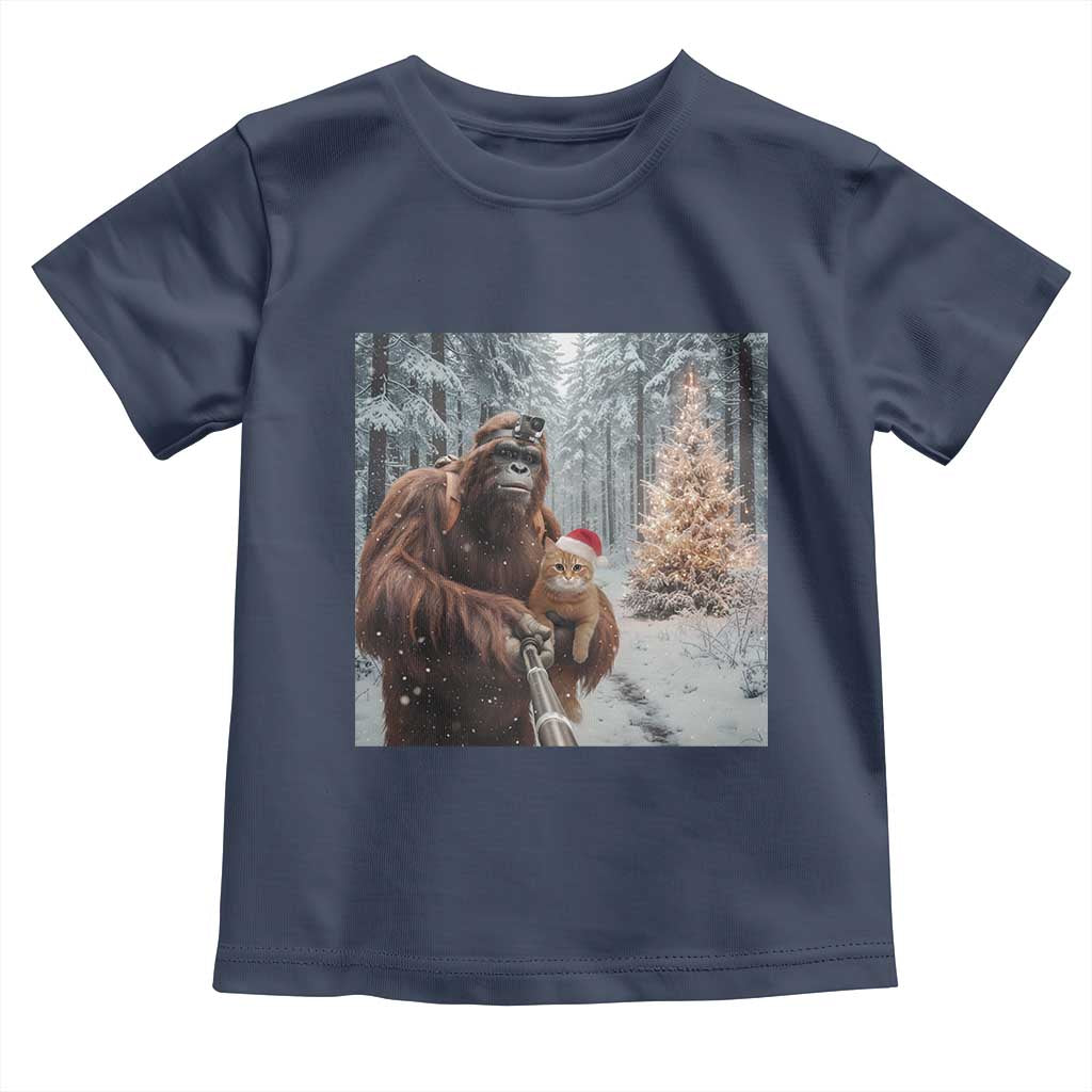 Funny Bigfoot With Cat Selfie Christmas Toddler T Shirt TS14 Navy Print Your Wear