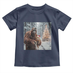 Funny Bigfoot With Cat Selfie Christmas Toddler T Shirt TS14 Navy Print Your Wear