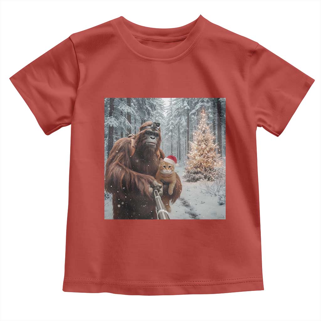 Funny Bigfoot With Cat Selfie Christmas Toddler T Shirt TS14 Red Print Your Wear
