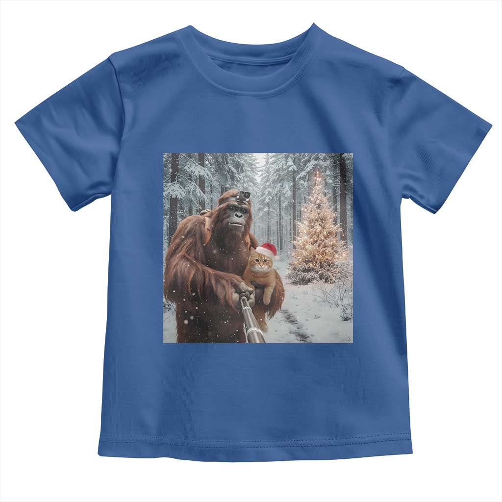 Funny Bigfoot With Cat Selfie Christmas Toddler T Shirt TS14 Royal Blue Print Your Wear