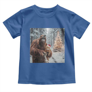 Funny Bigfoot With Cat Selfie Christmas Toddler T Shirt TS14 Royal Blue Print Your Wear