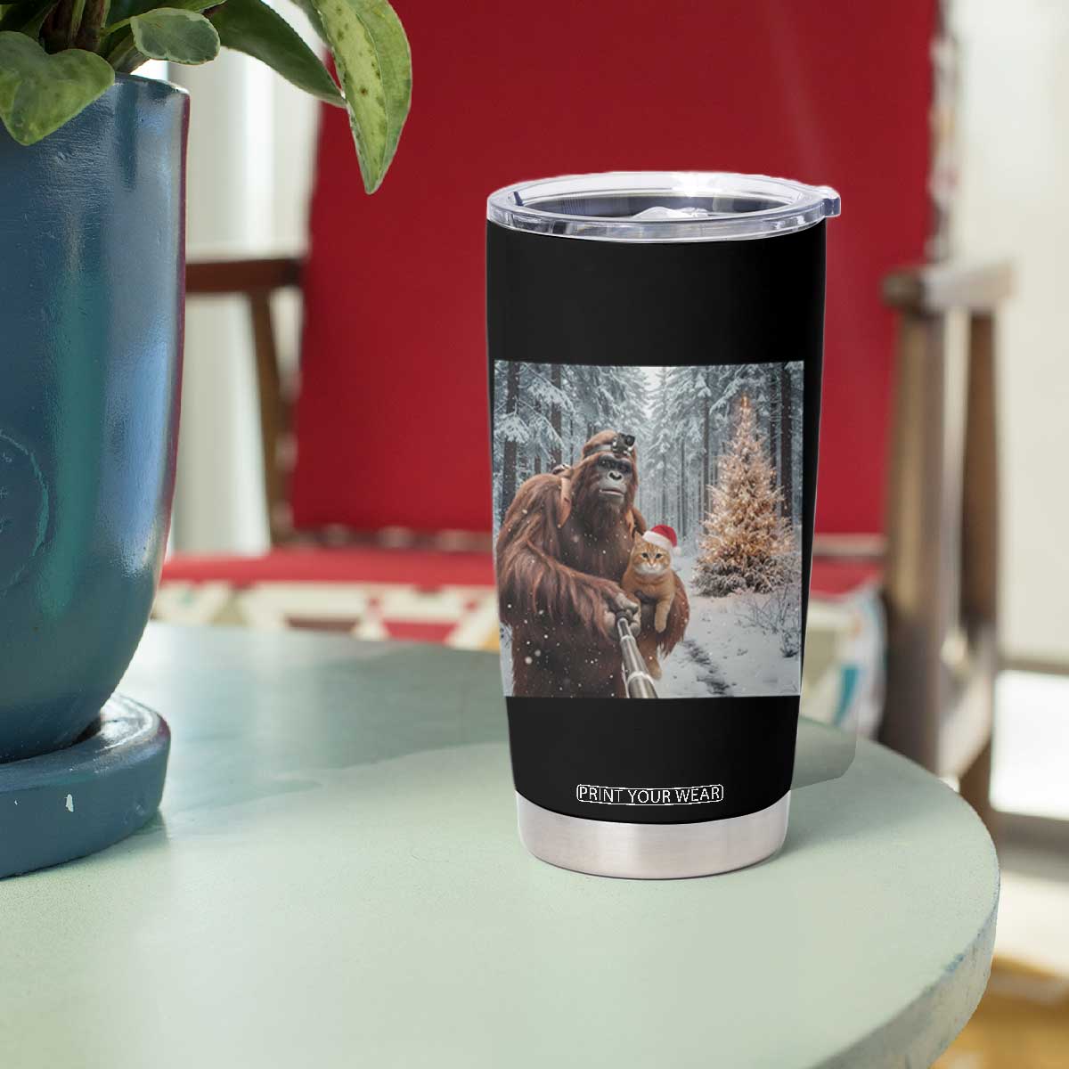 Funny Bigfoot With Cat Selfie Christmas Tumbler Cup TS14 Print Your Wear