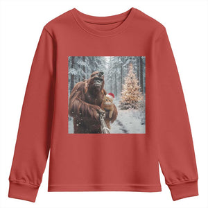 Funny Bigfoot With Cat Selfie Christmas Youth Sweatshirt TS14 Red Print Your Wear