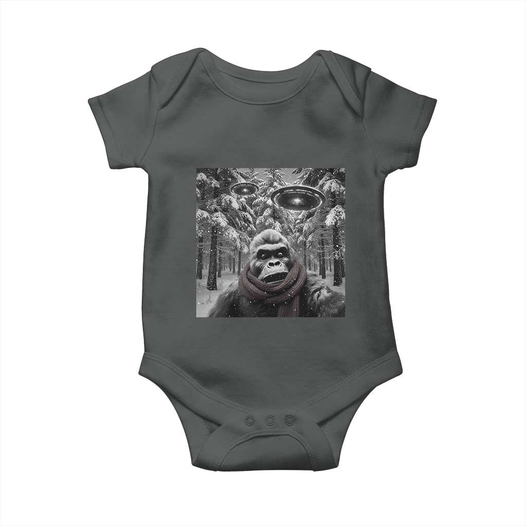 Funny Bigfoot Selfie Baby Onesie Sasquatch Alien UFO Christmas TS14 Dark Heather Print Your Wear