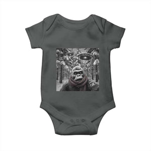 Funny Bigfoot Selfie Baby Onesie Sasquatch Alien UFO Christmas TS14 Dark Heather Print Your Wear