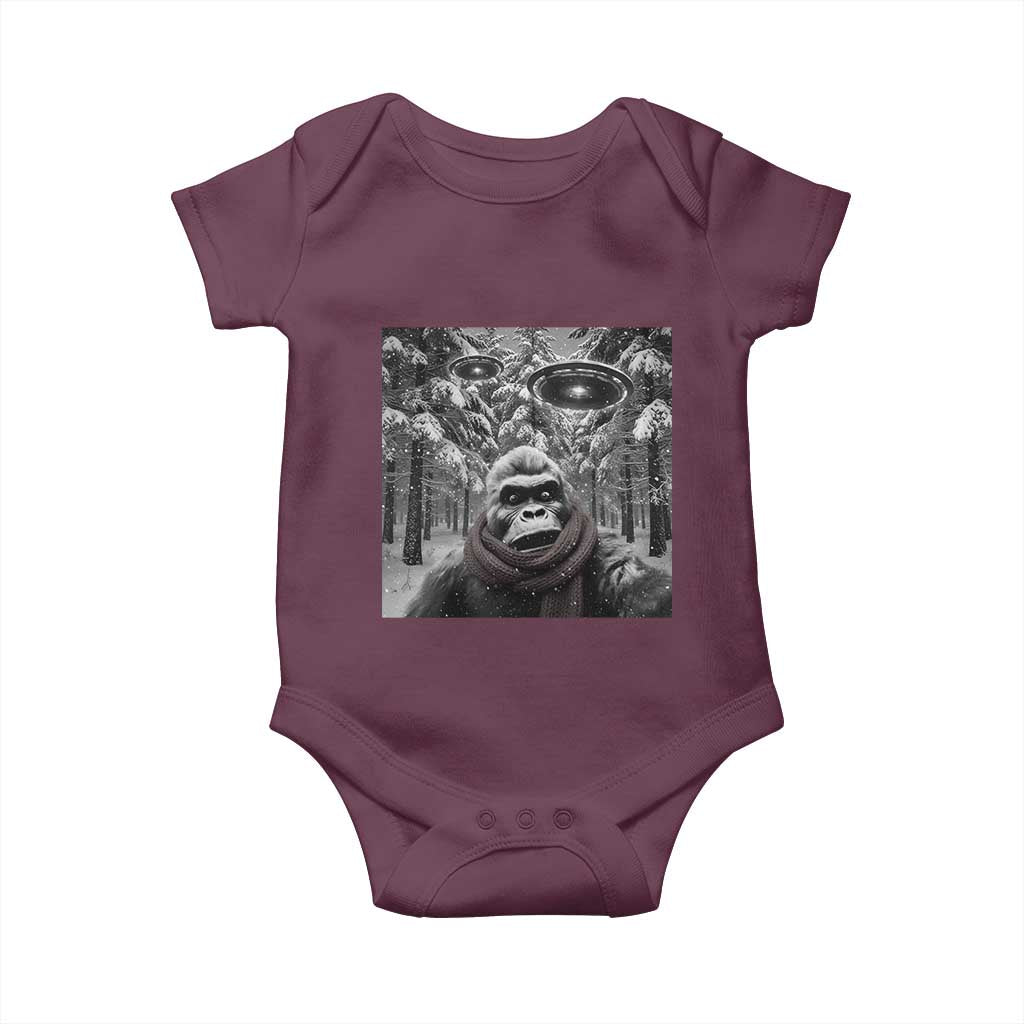 Funny Bigfoot Selfie Baby Onesie Sasquatch Alien UFO Christmas TS14 Maroon Print Your Wear