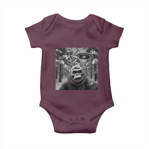 Funny Bigfoot Selfie Baby Onesie Sasquatch Alien UFO Christmas TS14 Maroon Print Your Wear