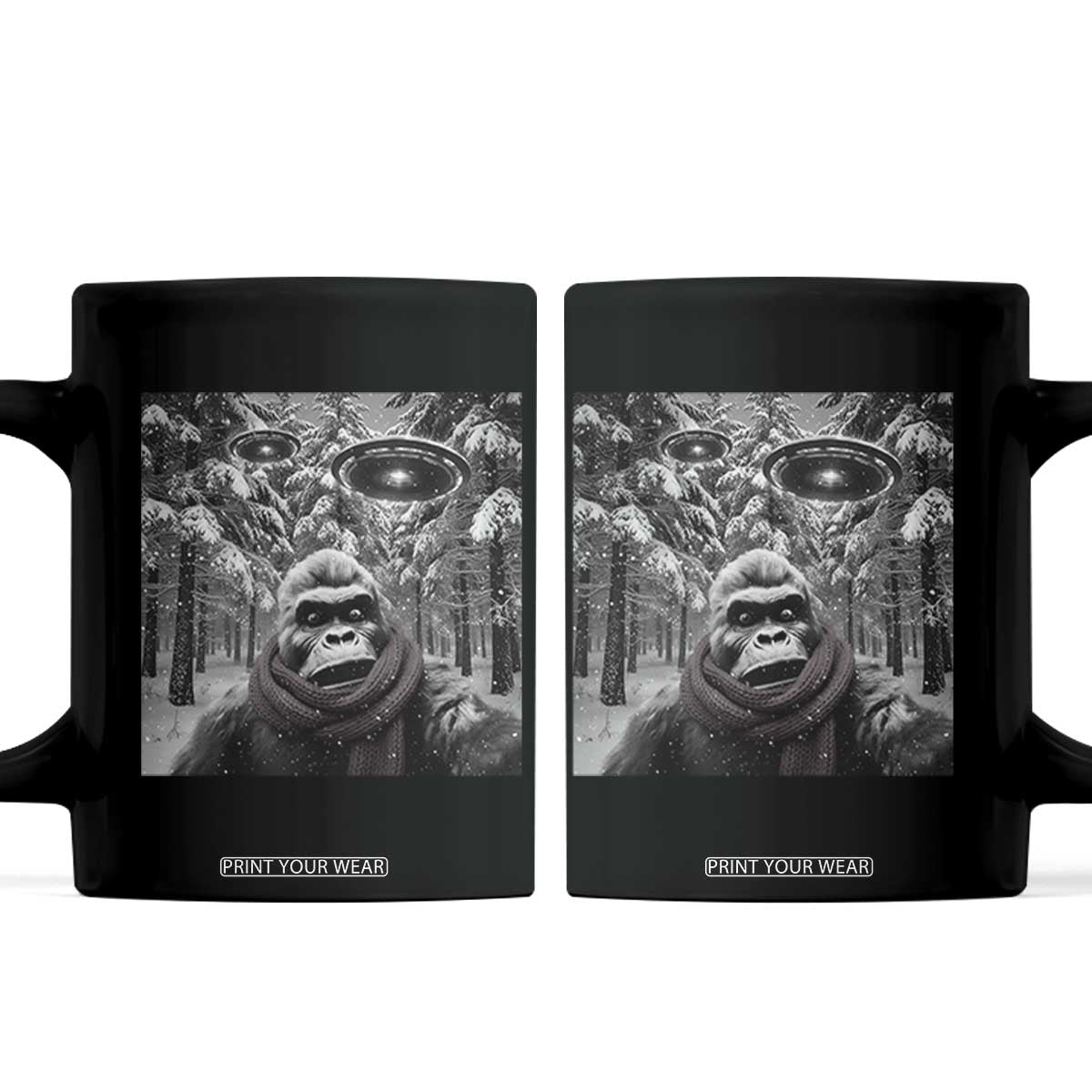Funny Bigfoot Selfie Coffee Mug Sasquatch Alien UFO Christmas TS14 Black Print Your Wear