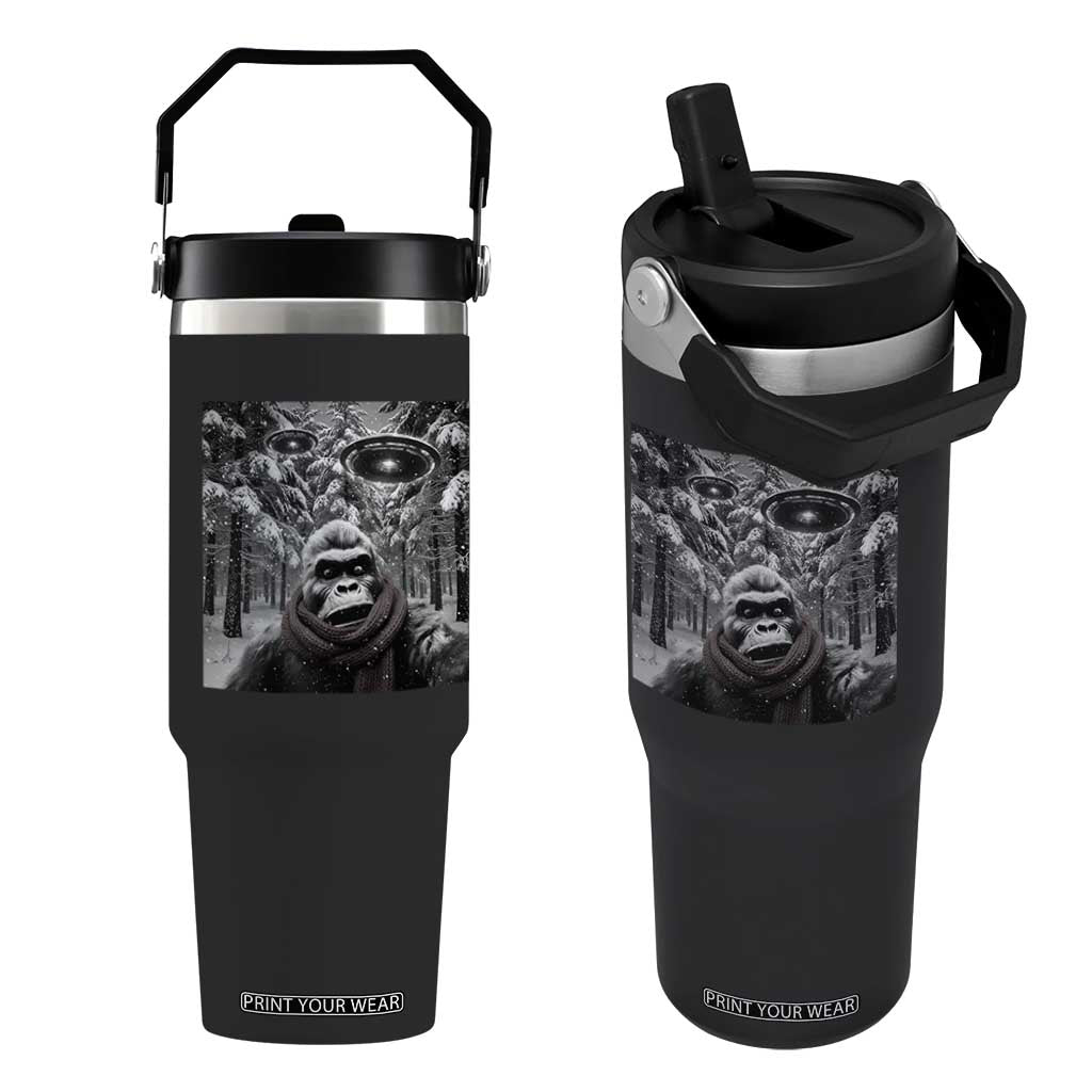 Funny Bigfoot Selfie Flip Straw Tumbler Sasquatch Alien UFO Christmas TS14 One Size: 30 oz Black Print Your Wear