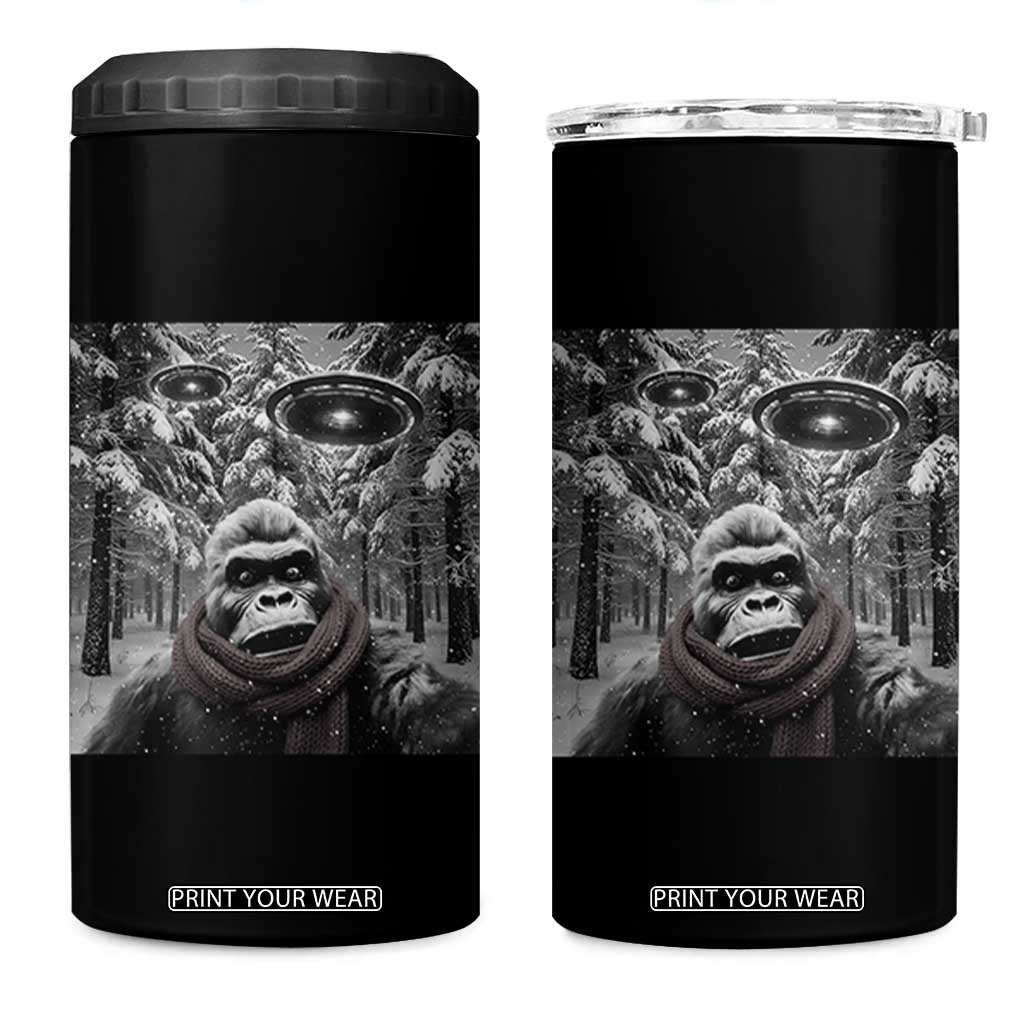 Funny Bigfoot Selfie 4 in 1 Can Cooler Tumbler Sasquatch Alien UFO Christmas TS14 One Size: 16 oz Black Print Your Wear