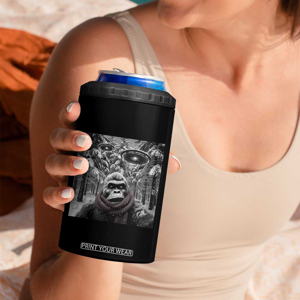 Funny Bigfoot Selfie 4 in 1 Can Cooler Tumbler Sasquatch Alien UFO Christmas TS14 Print Your Wear