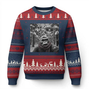 Funny Bigfoot Selfie Ugly Christmas Sweater Sasquatch Alien UFO Xmas TS14 Navy Red Print Your Wear