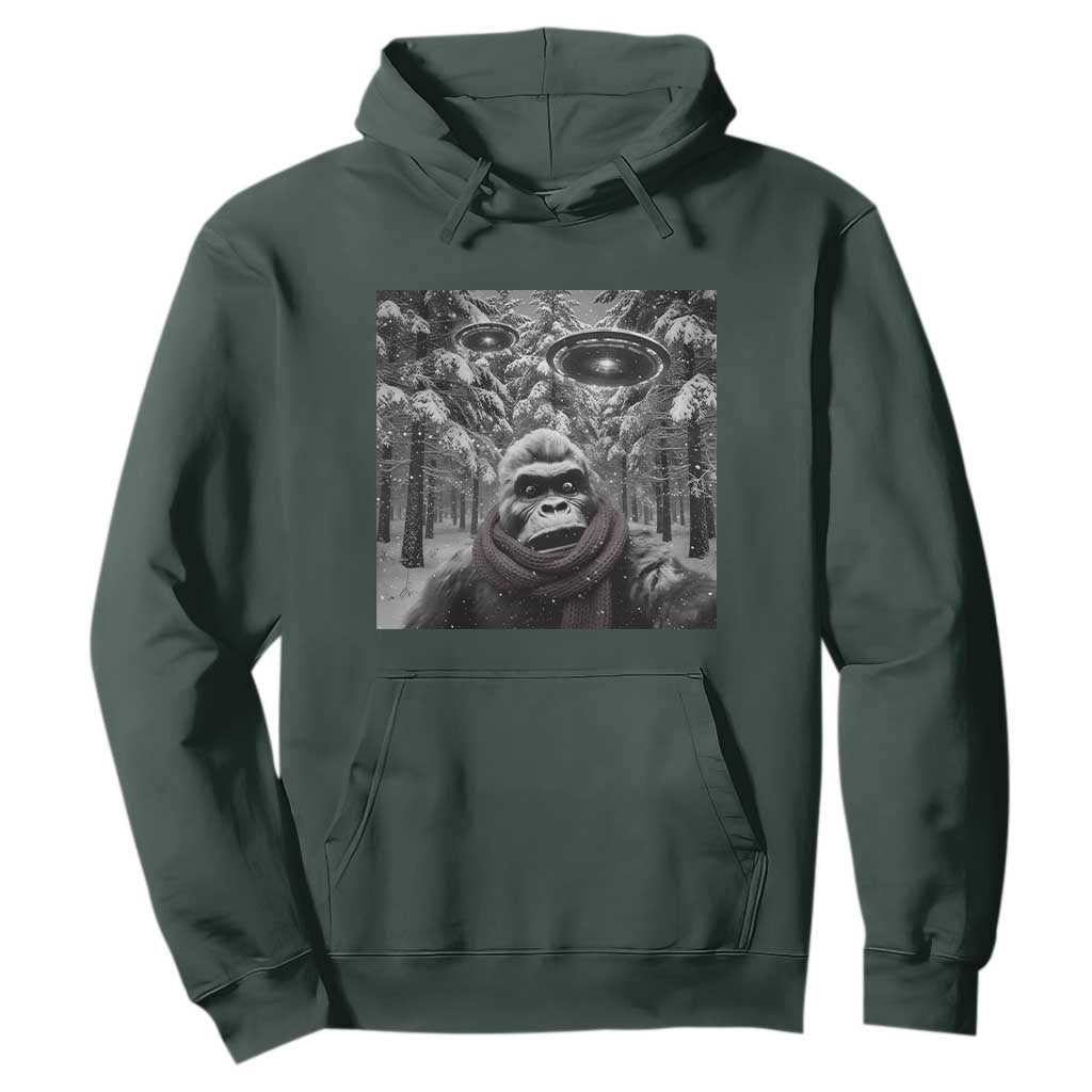 Funny Bigfoot Selfie Hoodie Sasquatch Alien UFO Christmas TS14 Dark Forest Green Print Your Wear