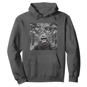 Funny Bigfoot Selfie Hoodie Sasquatch Alien UFO Christmas TS14 Dark Heather Print Your Wear