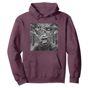 Funny Bigfoot Selfie Hoodie Sasquatch Alien UFO Christmas TS14 Maroon Print Your Wear
