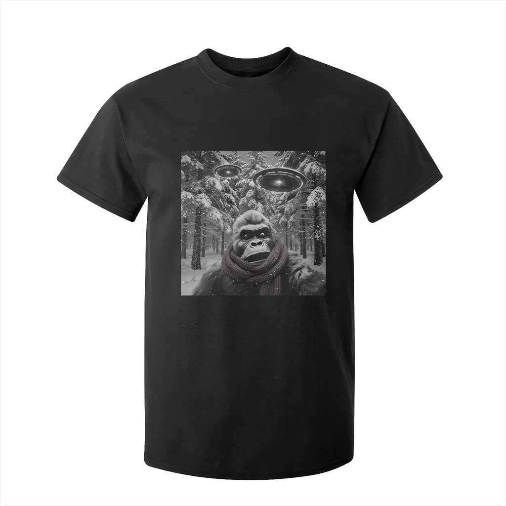 Funny Bigfoot Selfie T Shirt For Kid Sasquatch Alien UFO Christmas TS14 Black Print Your Wear